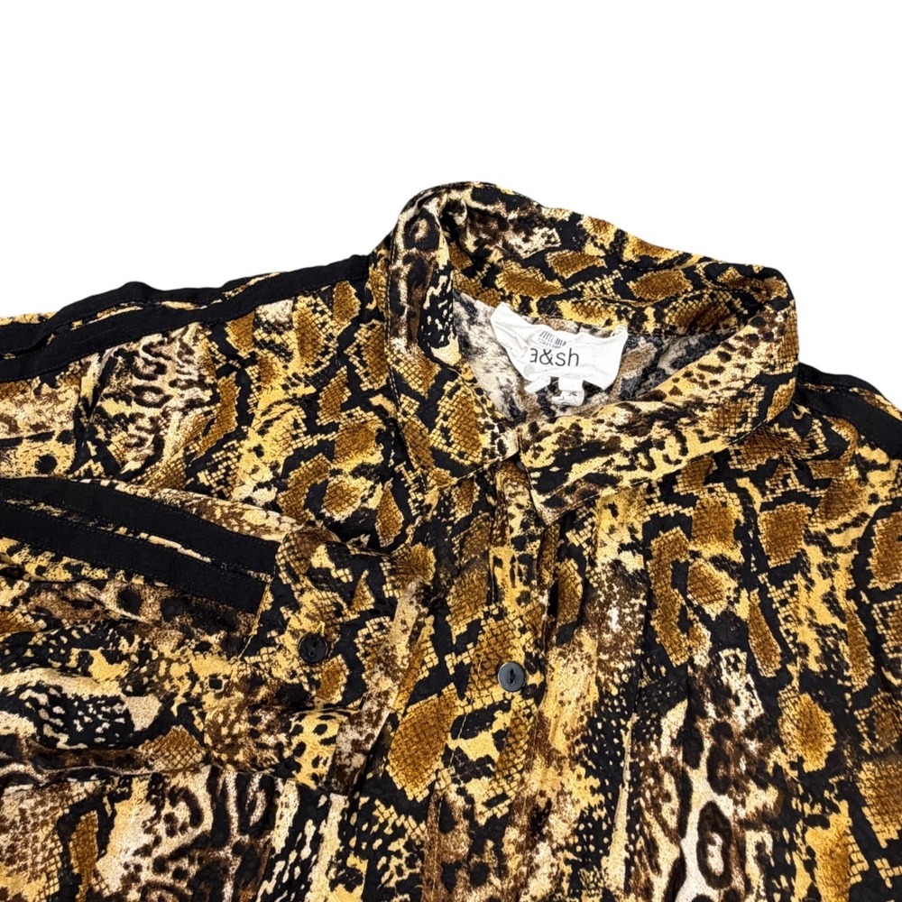 Ba&sh Women Blouse Snake Skin Print Long Sleeve Button Up Brown Black Size M